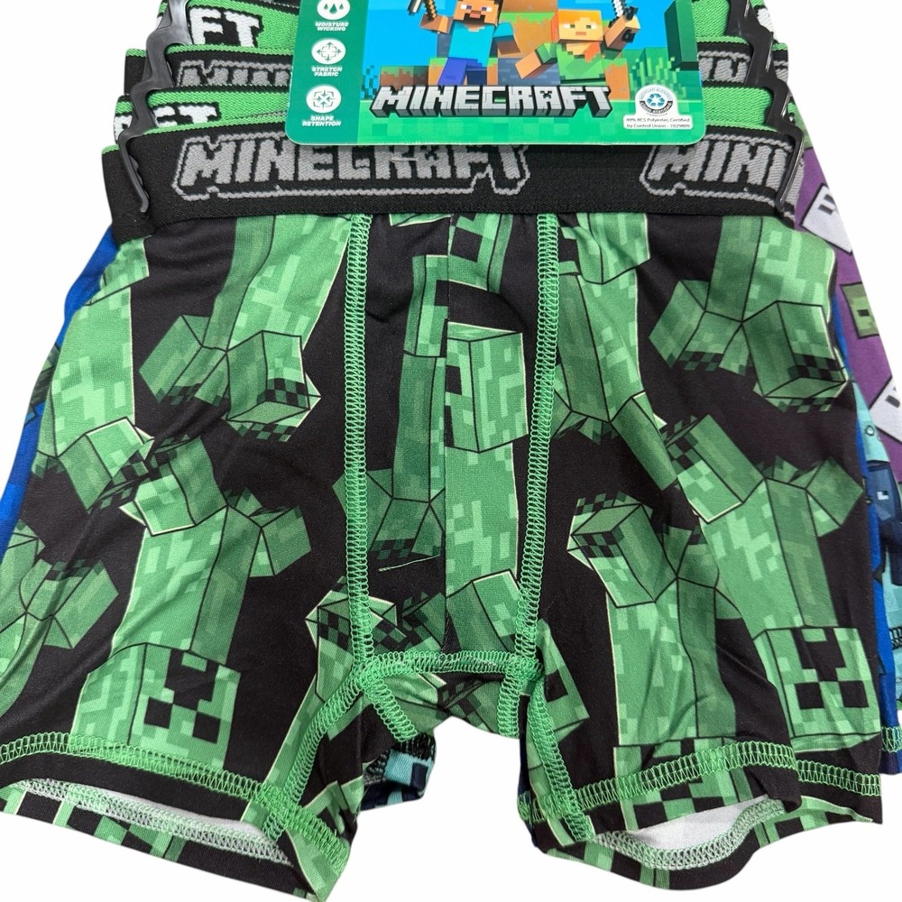 Minecraft Boys Boxer Briefs 4-Pk Moisture Wicking Poly/Spandex Stretch Sz M NWT